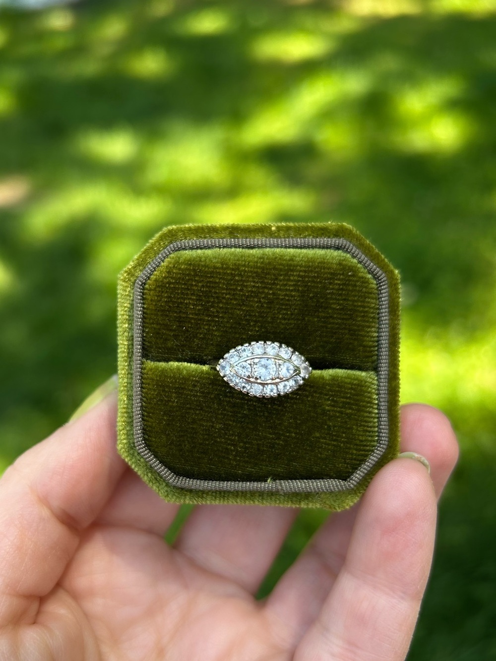 10K White Gold Ring with Spinel Halo - Dainty Size
7.5